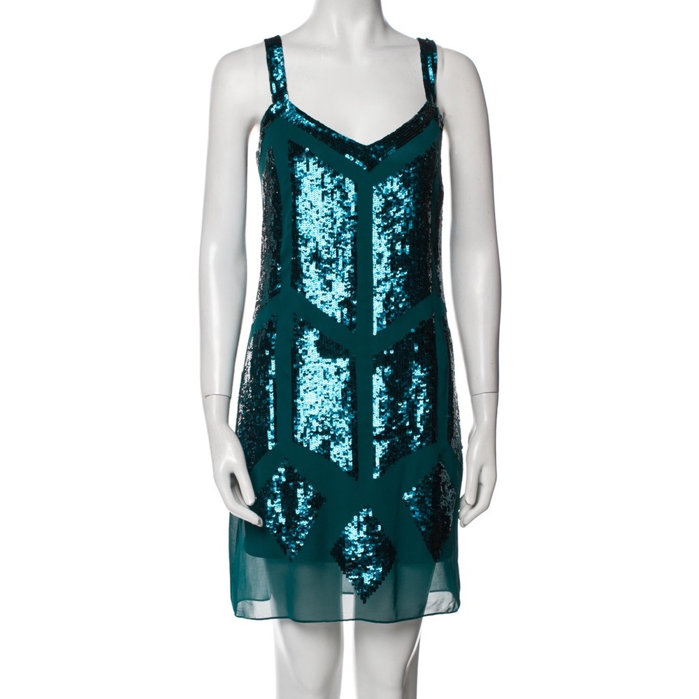 Aidan Mattox Teal Sequin Mini Dress